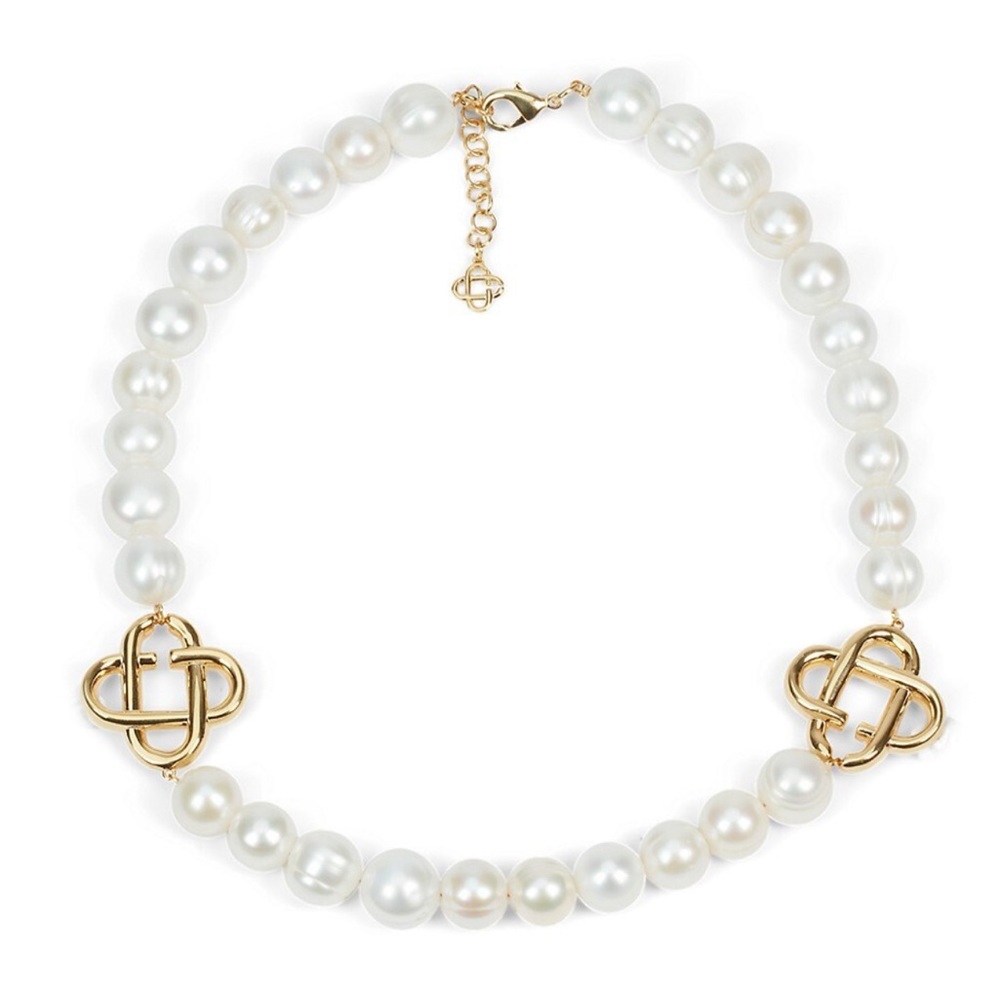 Casablanca Goldtone & Freshwater Pearl Logo Necklace